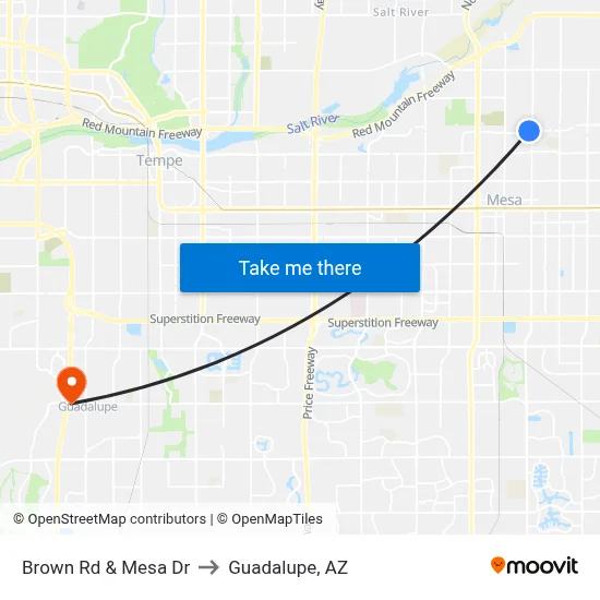 Brown Rd & Mesa Dr to Guadalupe, AZ map