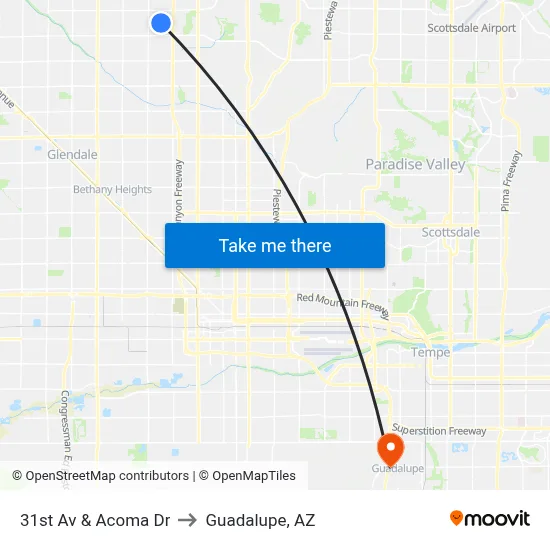 31st Av & Acoma Dr to Guadalupe, AZ map