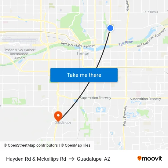 Hayden Rd & Mckellips Rd to Guadalupe, AZ map