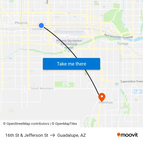 16th St & Jefferson St to Guadalupe, AZ map