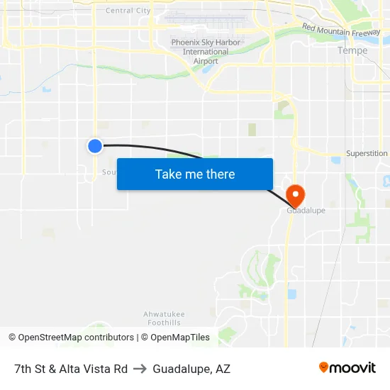 7th St & Alta Vista Rd to Guadalupe, AZ map