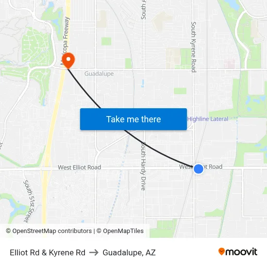 Elliot Rd & Kyrene Rd to Guadalupe, AZ map
