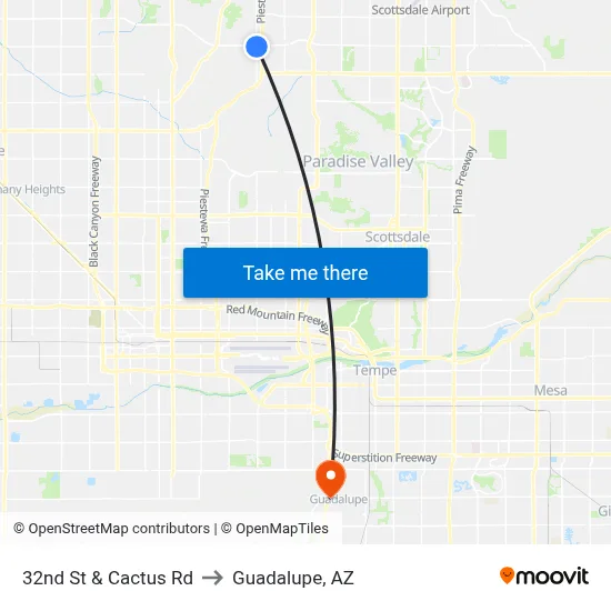 32nd St & Cactus Rd to Guadalupe, AZ map