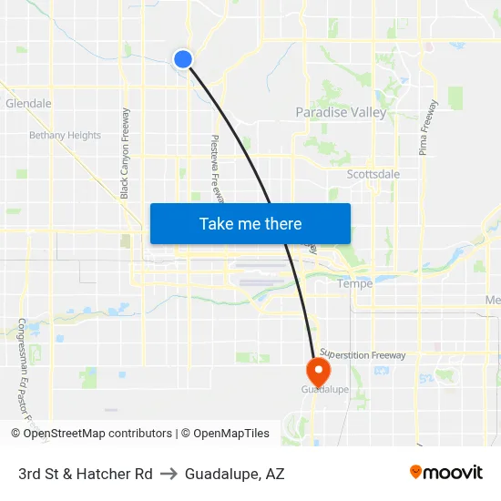 3rd St & Hatcher Rd to Guadalupe, AZ map