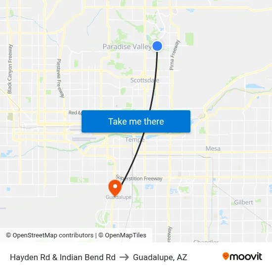 Hayden Rd & Indian Bend Rd to Guadalupe, AZ map