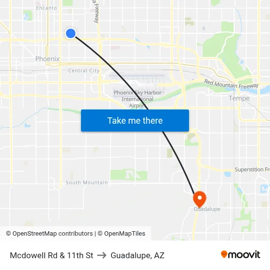 Mcdowell Rd & 11th St to Guadalupe, AZ map