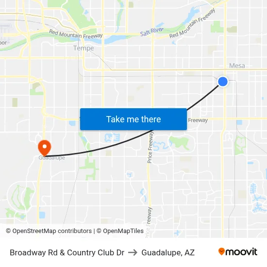 Broadway Rd & Country Club Dr to Guadalupe, AZ map