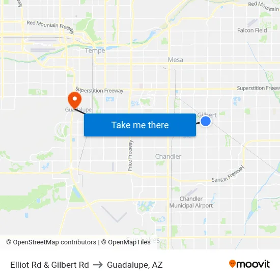 Elliot Rd & Gilbert Rd to Guadalupe, AZ map