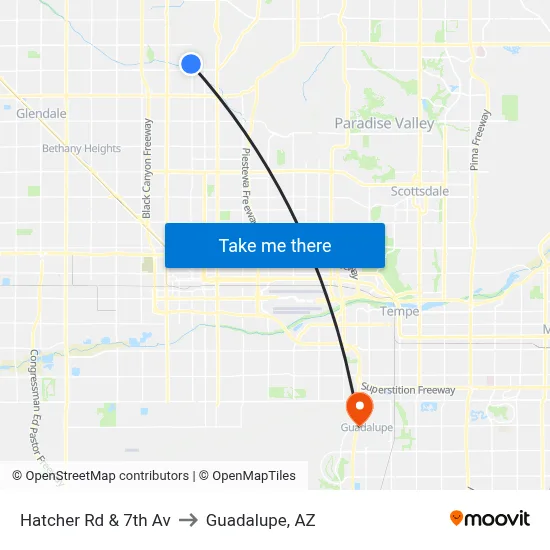 Hatcher Rd & 7th Av to Guadalupe, AZ map