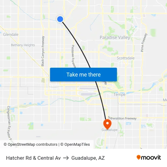 Hatcher Rd & Central Av to Guadalupe, AZ map