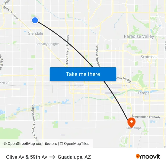 Olive Av & 59th Av to Guadalupe, AZ map