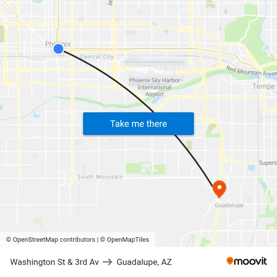 Washington St & 3rd Av to Guadalupe, AZ map