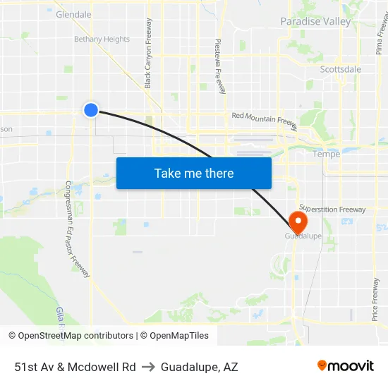 51st Av & Mcdowell Rd to Guadalupe, AZ map