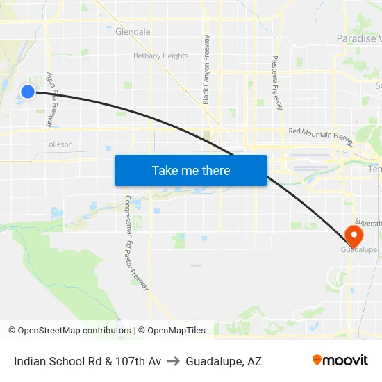 Indian School Rd & 107th Av to Guadalupe, AZ map