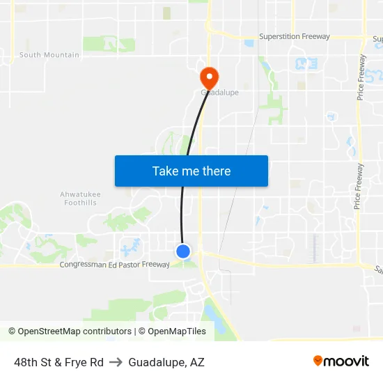 48th St & Frye Rd to Guadalupe, AZ map
