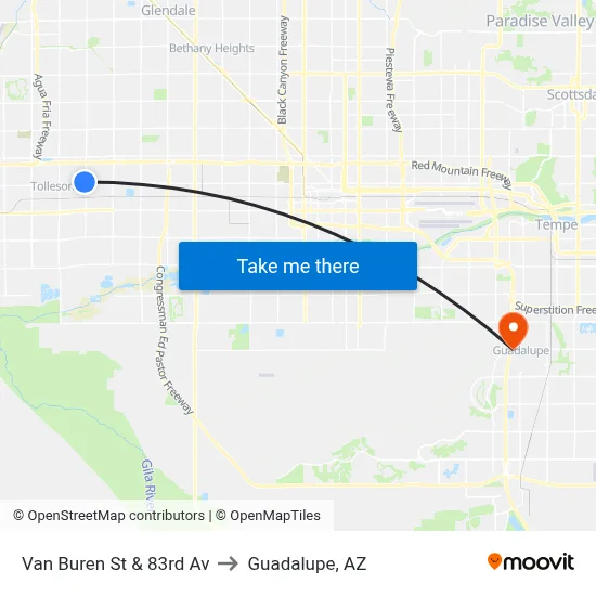 Van Buren St & 83rd Av to Guadalupe, AZ map