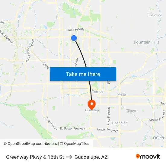 Greenway Pkwy & 16th St to Guadalupe, AZ map