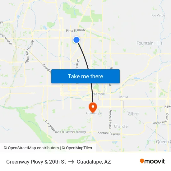 Greenway Pkwy & 20th St to Guadalupe, AZ map