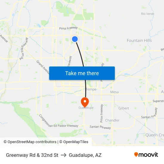 Greenway Rd & 32nd St to Guadalupe, AZ map