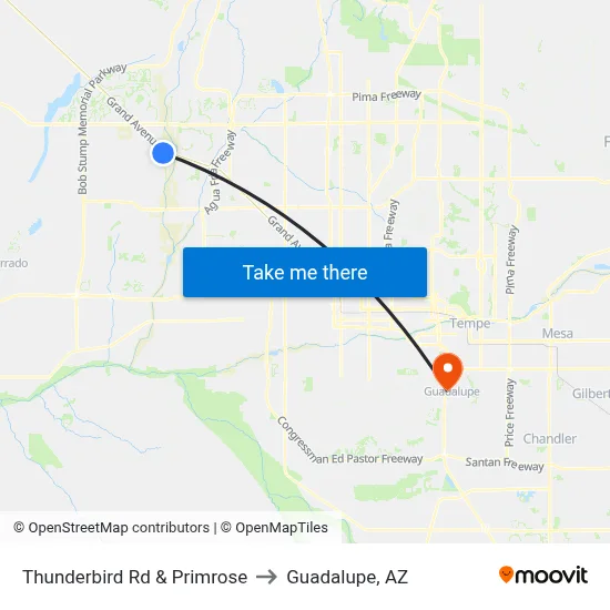 Thunderbird Rd & Primrose to Guadalupe, AZ map