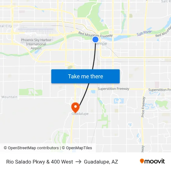 Rio Salado Pkwy & 400 West to Guadalupe, AZ map