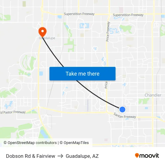 Dobson Rd & Fairview to Guadalupe, AZ map