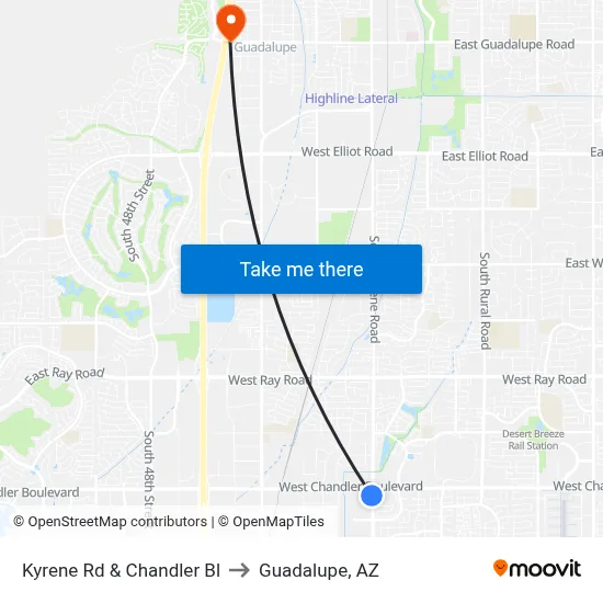 Kyrene Rd & Chandler Bl to Guadalupe, AZ map