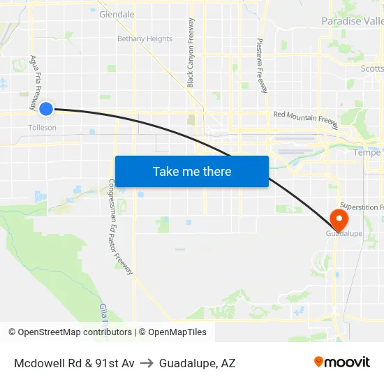 Mcdowell Rd & 91st Av to Guadalupe, AZ map