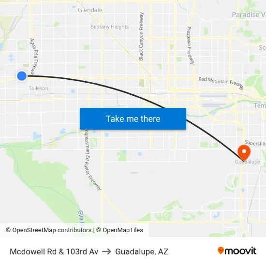 Mcdowell Rd & 103rd Av to Guadalupe, AZ map