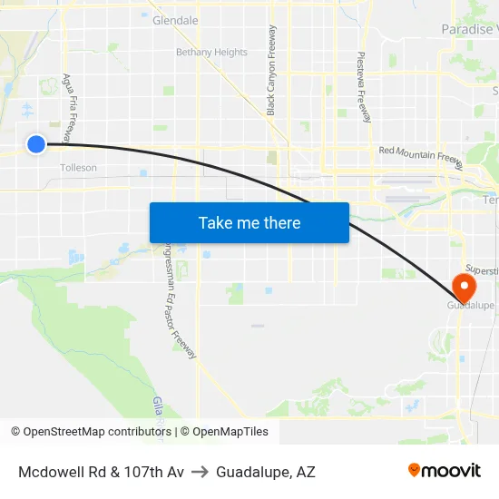 Mcdowell Rd & 107th Av to Guadalupe, AZ map