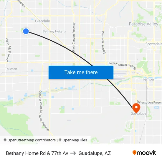 Bethany Home Rd & 77th Av to Guadalupe, AZ map