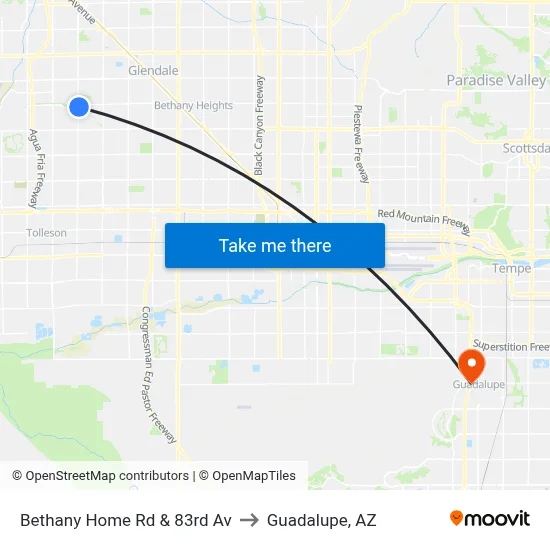 Bethany Home Rd & 83rd Av to Guadalupe, AZ map