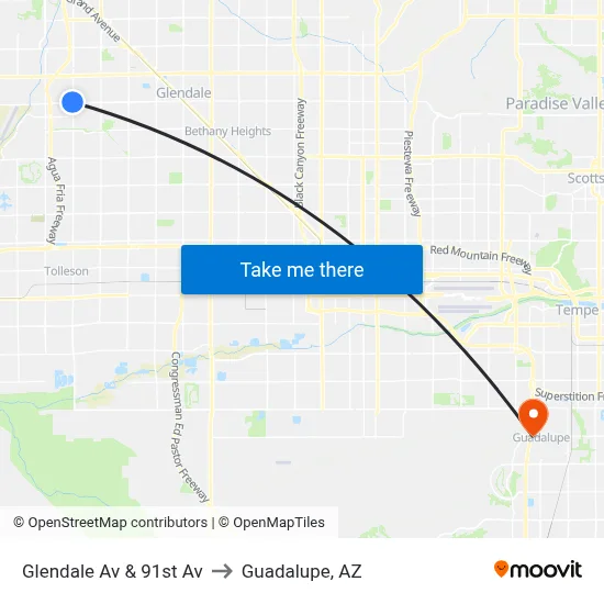 Glendale Av & 91st Av to Guadalupe, AZ map