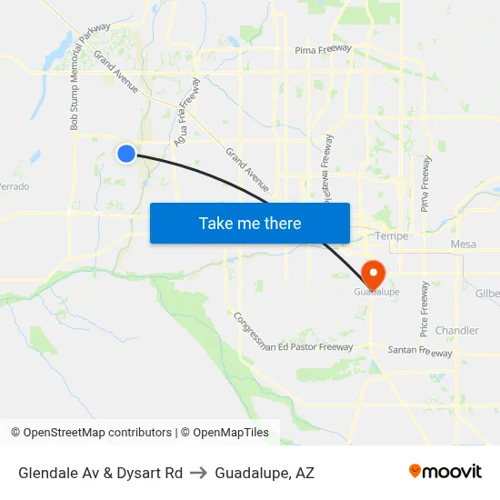 Glendale Av & Dysart Rd to Guadalupe, AZ map