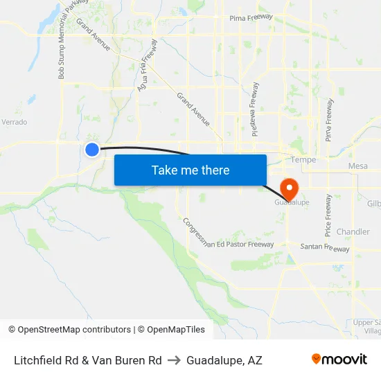 Litchfield Rd & Van Buren Rd to Guadalupe, AZ map