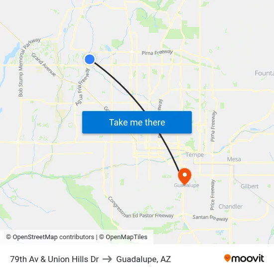 79th Av & Union Hills Dr to Guadalupe, AZ map