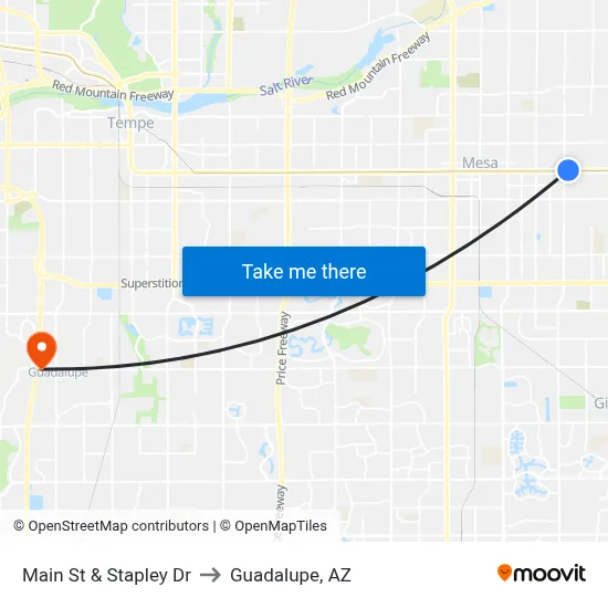 Main St & Stapley Dr to Guadalupe, AZ map