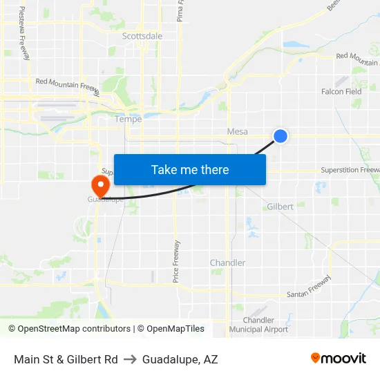 Main St & Gilbert Rd to Guadalupe, AZ map