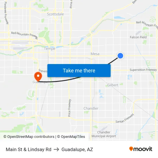 Main St & Lindsay Rd to Guadalupe, AZ map