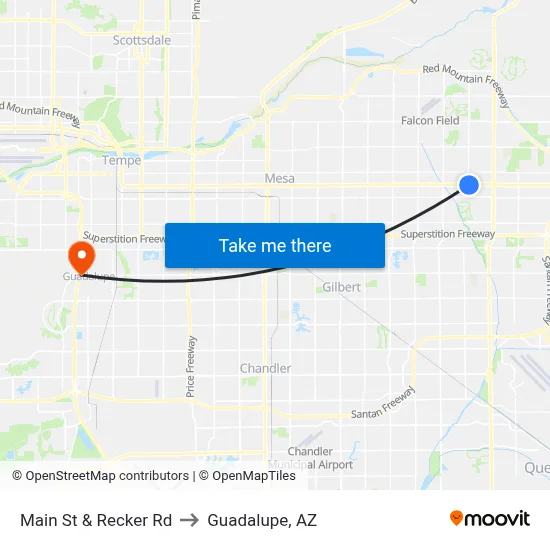 Main St & Recker Rd to Guadalupe, AZ map
