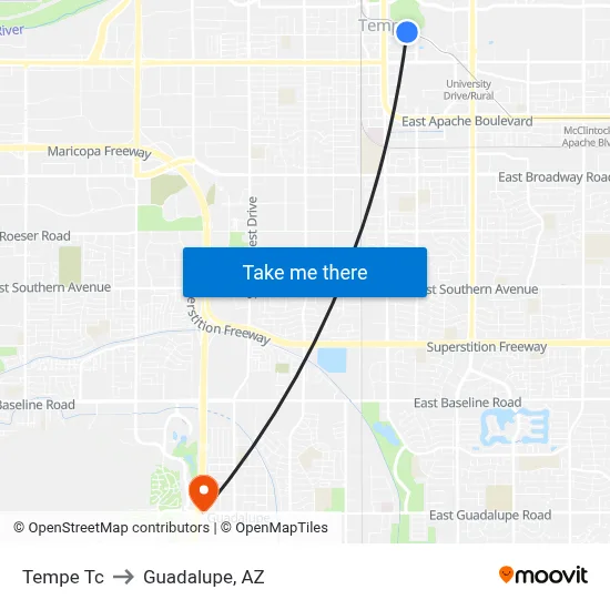 Tempe Tc to Guadalupe, AZ map