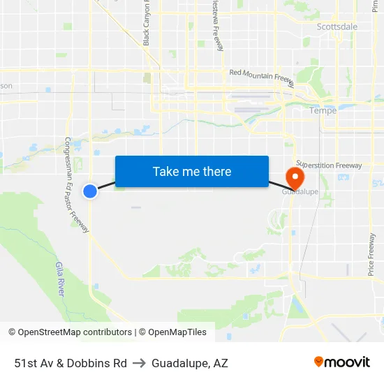 51st Av & Dobbins Rd to Guadalupe, AZ map