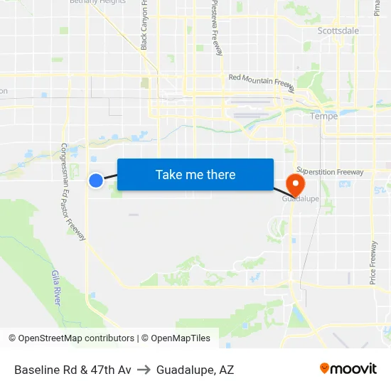 Baseline Rd & 47th Av to Guadalupe, AZ map