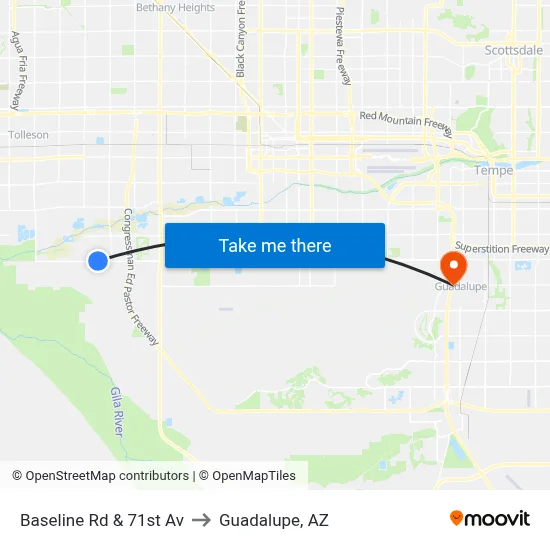 Baseline Rd & 71st Av to Guadalupe, AZ map