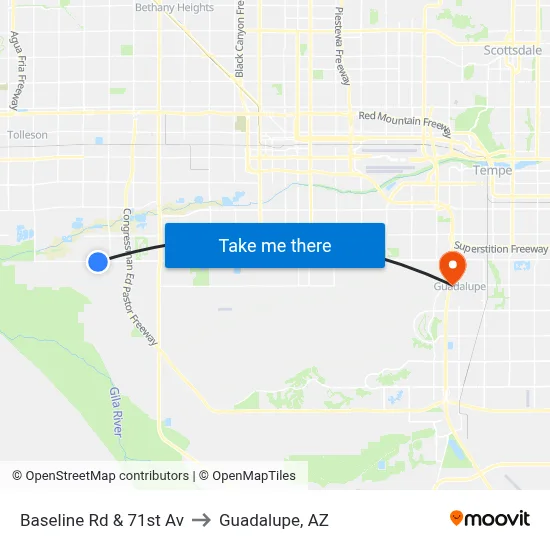Baseline Rd & 71st Av to Guadalupe, AZ map