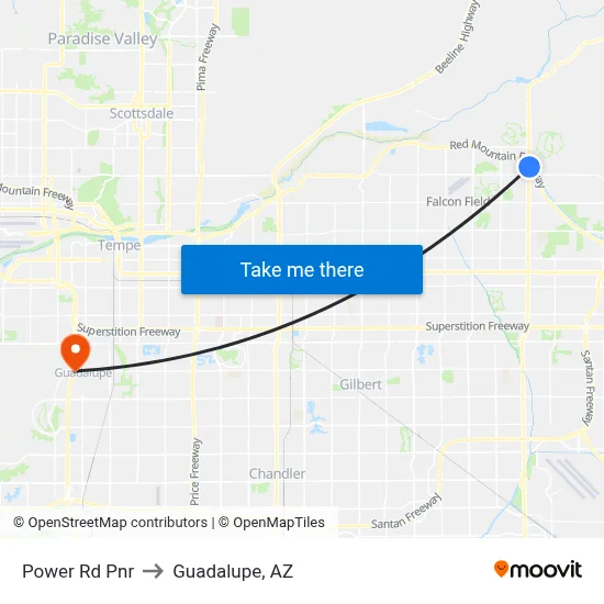 Power Rd Pnr to Guadalupe, AZ map