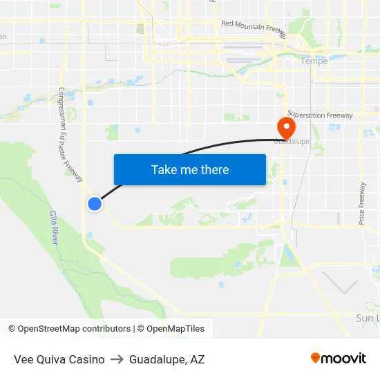 Vee Quiva Casino to Guadalupe, AZ map