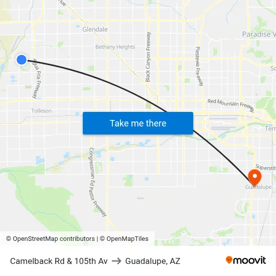 Camelback Rd & 105th Av to Guadalupe, AZ map