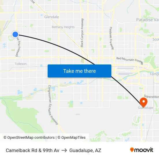 Camelback Rd & 99th Av to Guadalupe, AZ map