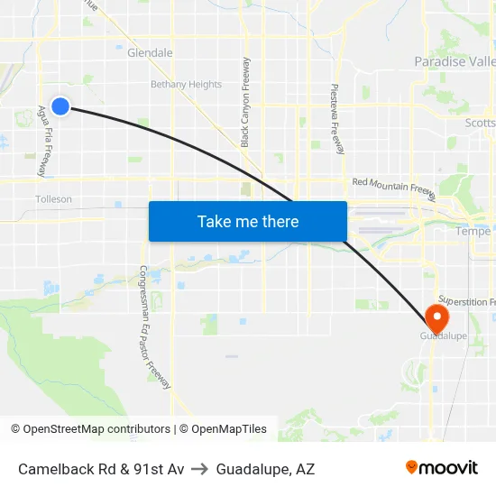 Camelback Rd & 91st Av to Guadalupe, AZ map